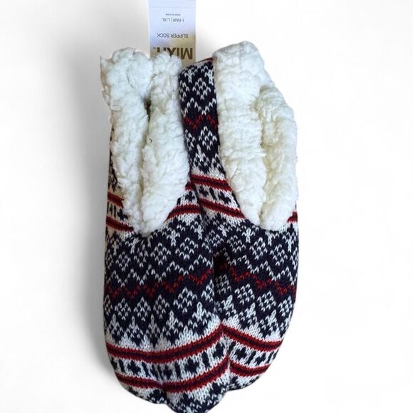 NWT Mixit Women’s 1-Pair Sherpa Slipper Socks (L/XL) Sweater Blue Fair Isle, Was - Picture 2 of 7